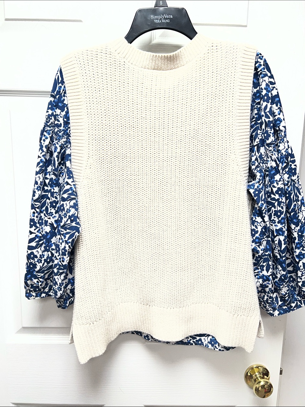 Sonoma Cream Knit Vest with Navy and White Floral popover Blouse xL - Picture 6 of 11